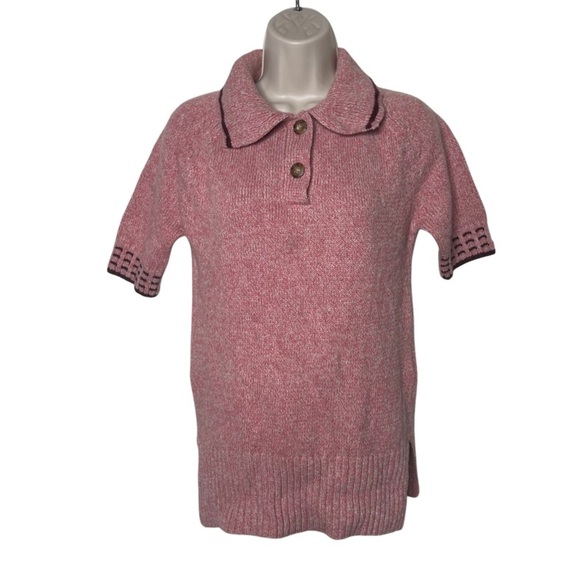 Land of Distraction Wool-Blend Short-Sleeved Polo Pink Sweater top size S - Picture 2 of 10